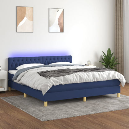 Box Spring Postel S Matrací A Led Textil Modrá