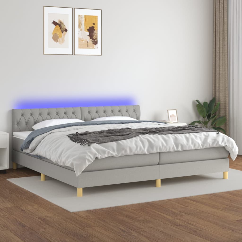 Box Spring Postel S Matrací A Led Textil Světle Šedá