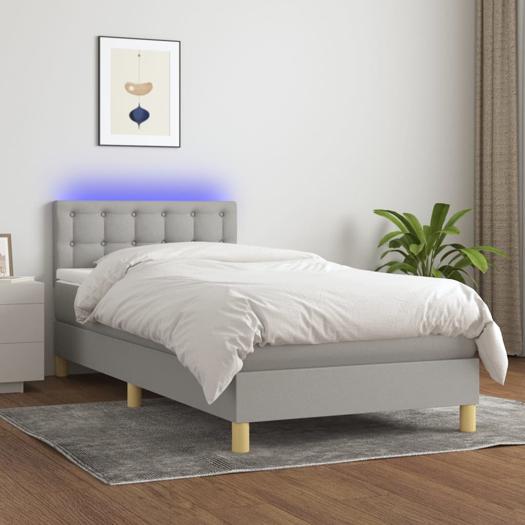Box Spring Postel S Matrací A Led Textil Světle Šedá