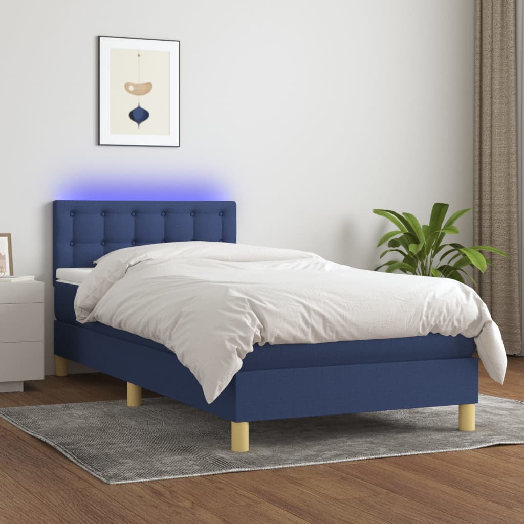 Box Spring Postel S Matrací A Led Textil Modrá