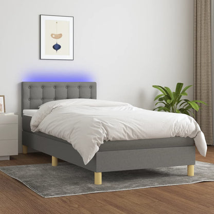 Box Spring Postel S Matrací A Led Textil Tmavě Šedá