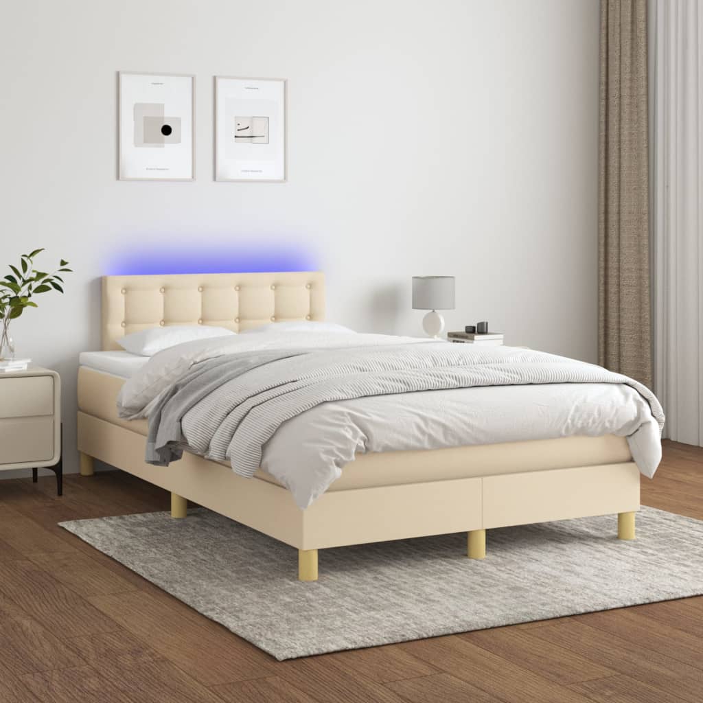 Box Spring Postel S Matrací A Led Textil Krémová