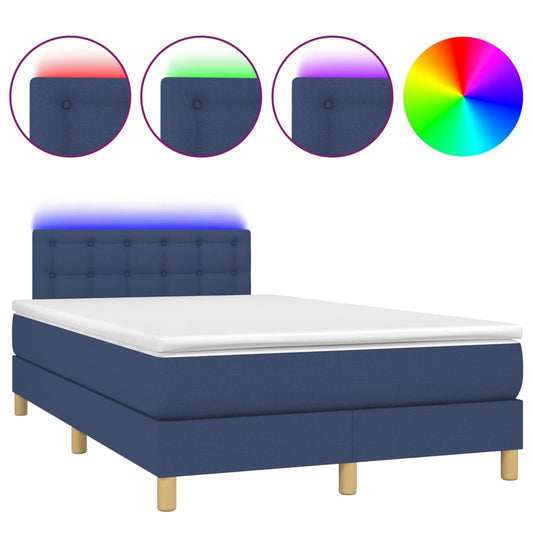 Box Spring Postel S Matrací A Led Textil Modrá