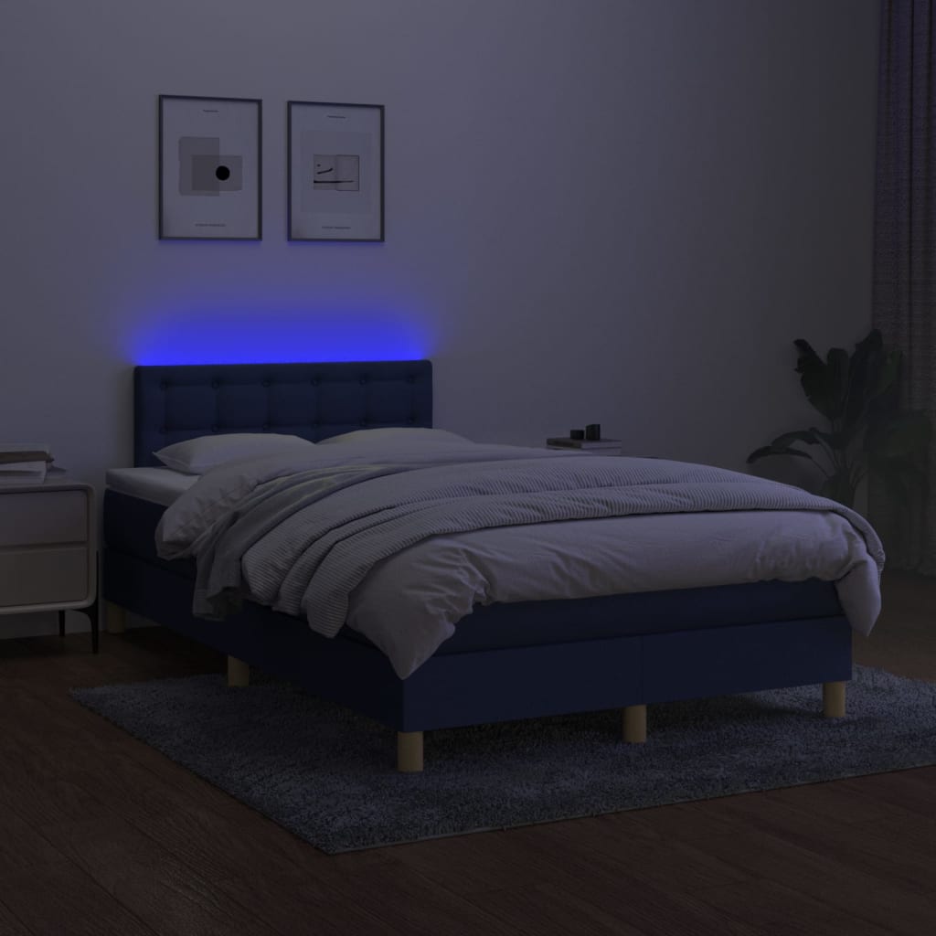 Box Spring Postel S Matrací A Led Textil Modrá