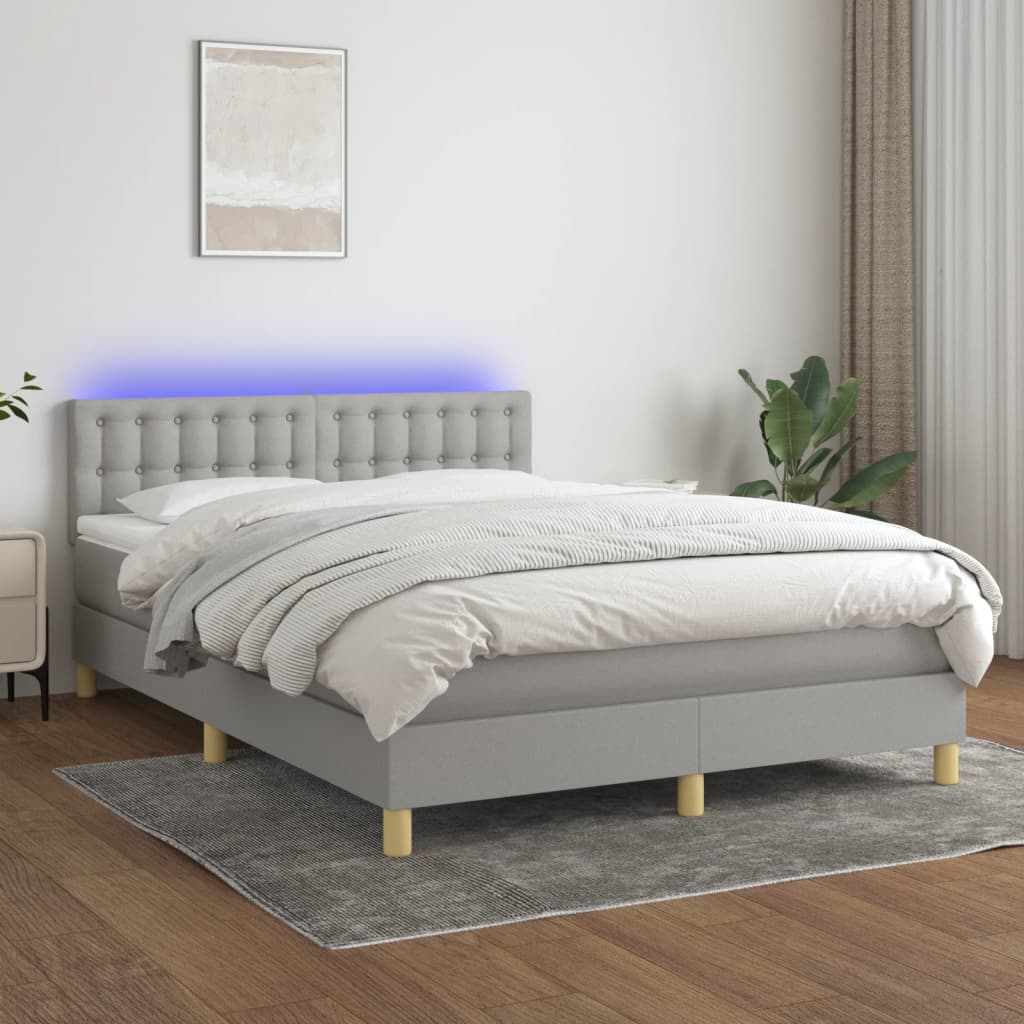 Box Spring Postel S Matrací A Led Textil Světle Šedá