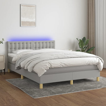 Box Spring Postel S Matrací A Led Textil Světle Šedá
