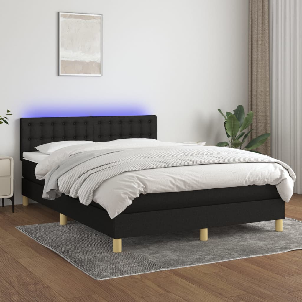 Box Spring Postel S Matrací A Led Černá Textil Černá