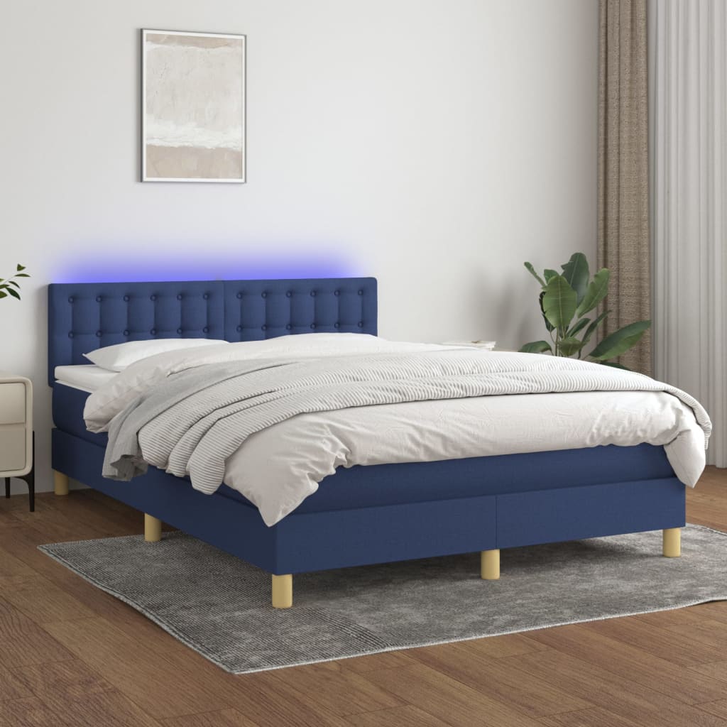 Box Spring Postel S Matrací A Led Textil Modrá