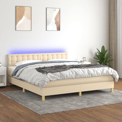 Box Spring Postel S Matrací A Led Textil Krémová