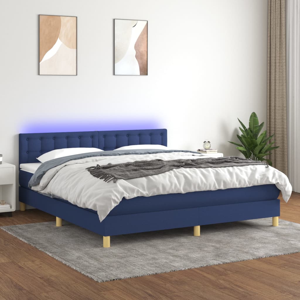 Box Spring Postel S Matrací A Led Textil Modrá