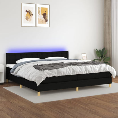 Box Spring Postel S Matrací A Led Černá Textil Černá