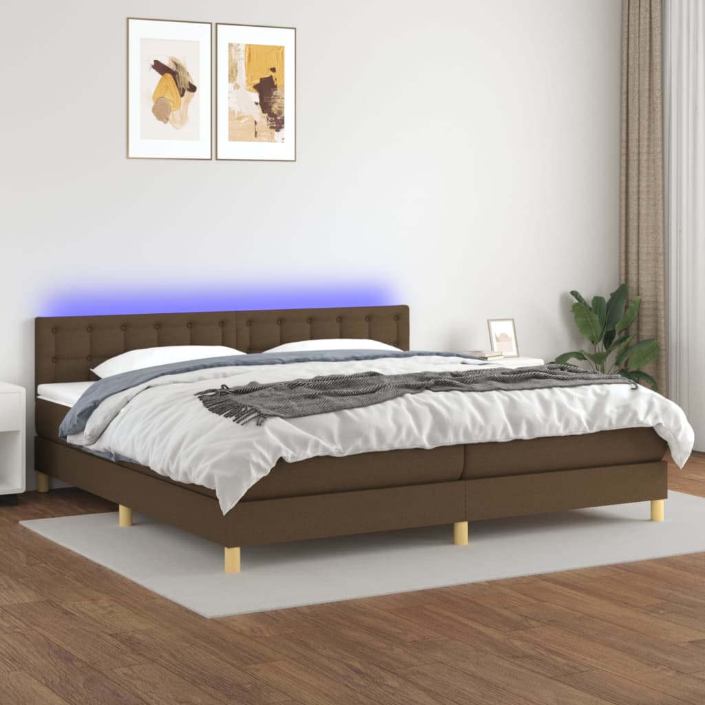 Box Spring Postel S Matrací A Led Textil Tmavě Hnědá