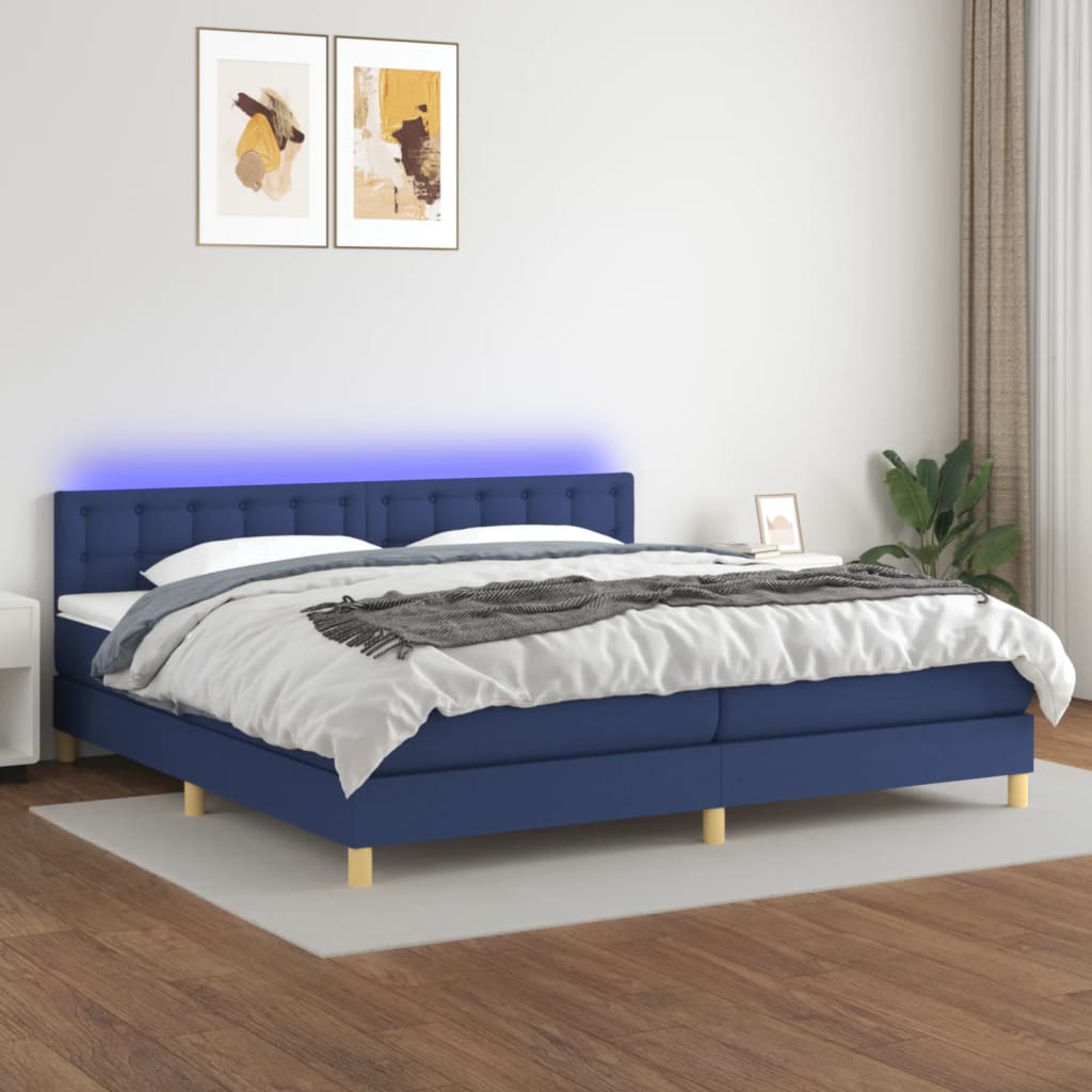 Box Spring Postel S Matrací A Led Textil Modrá