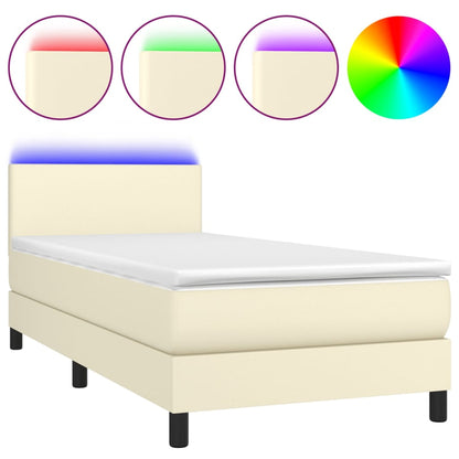 Box Spring Postel S Matrací A Led Krémová 80X200 Cm Umělá Kůže