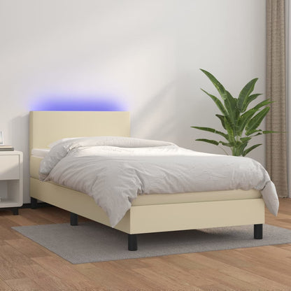 Box Spring Postel S Matrací A Led Krémová 80X200 Cm Umělá Kůže