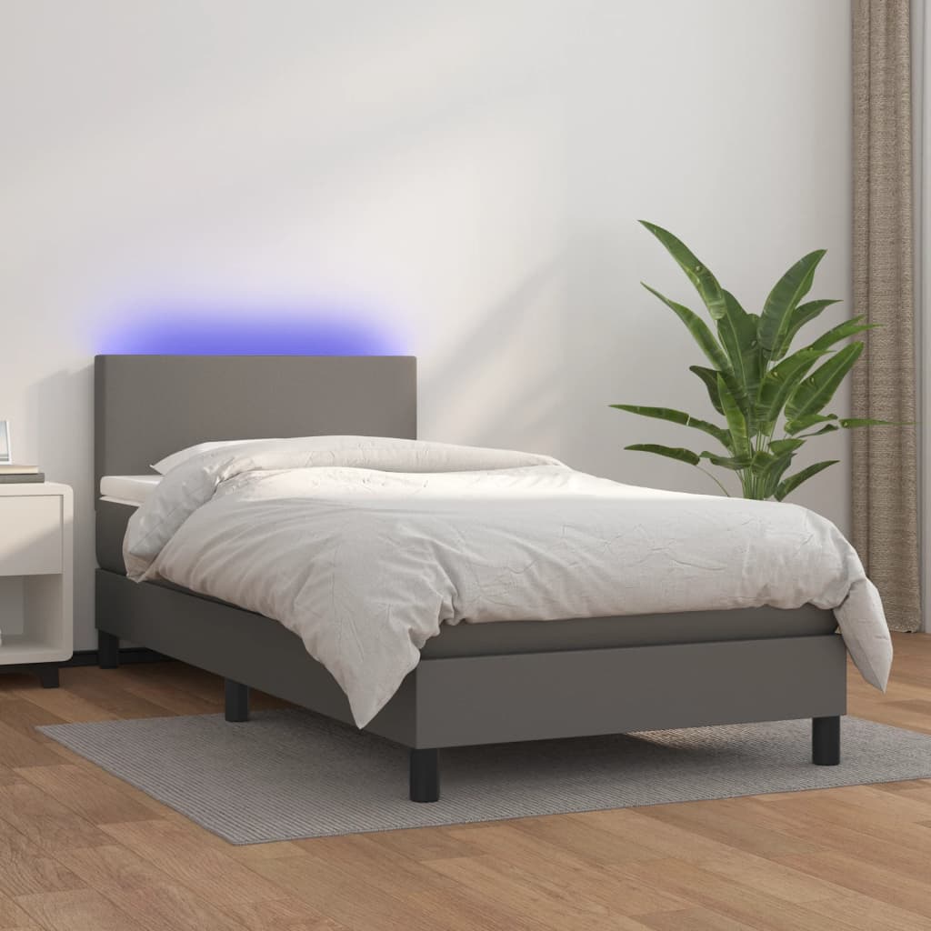 Box Spring Postel S Matrací A Led Šedá Umělá Kůže Šedá
