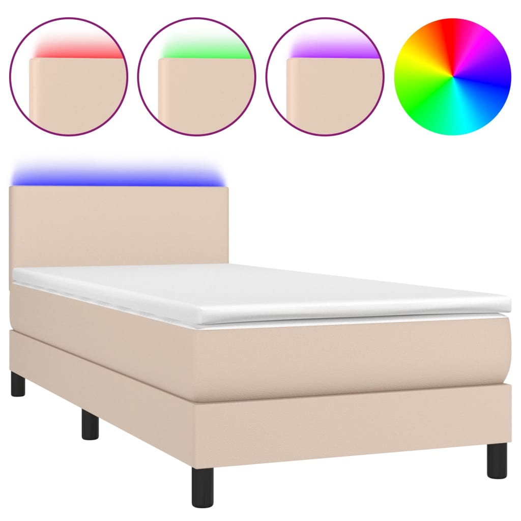 Box Spring Postel Matrace A Led Cappuccino 90X190 Cm Umělá Kůže