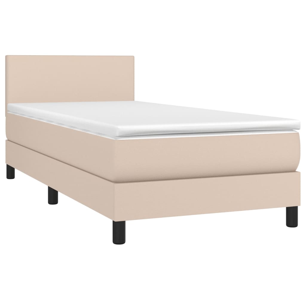 Box Spring Postel Matrace A Led Cappuccino 90X190 Cm Umělá Kůže