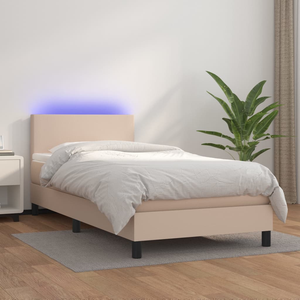 Box Spring Postel Matrace A Led Cappuccino 90X190 Cm Umělá Kůže