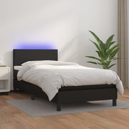 Box Spring Postel S Matrací A Led Černá Umělá Kůže Černá