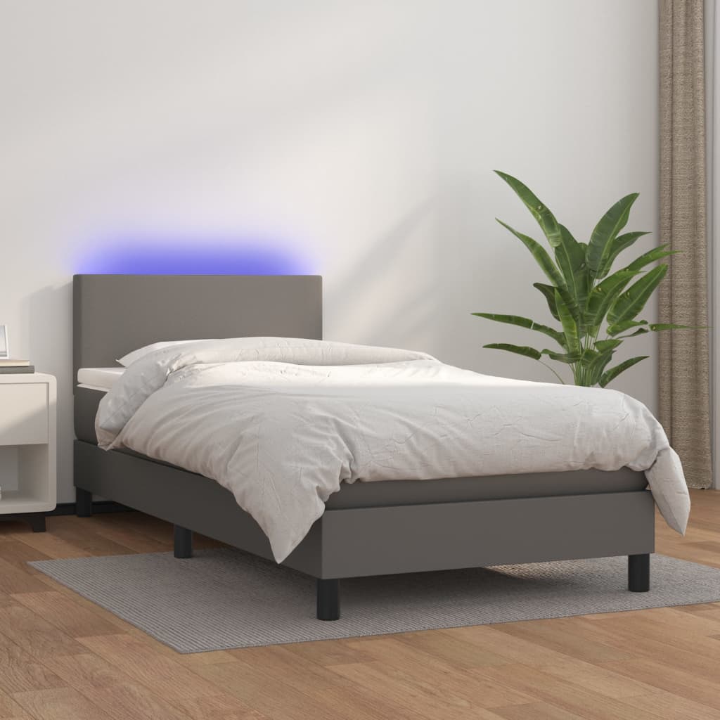 Box Spring Postel S Matrací A Led Šedá Umělá Kůže Šedá