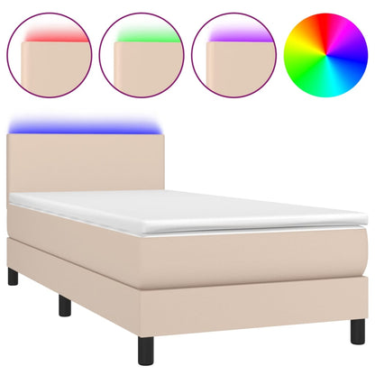 Box Spring Postel Matrace A Led Cappuccino 90X200 Cm Umělá Kůže
