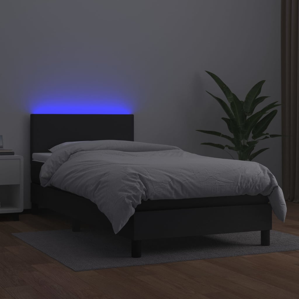 Box Spring Postel S Matrací A Led Černá Umělá Kůže Černá