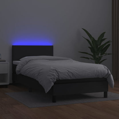 Box Spring Postel S Matrací A Led Černá Umělá Kůže Černá