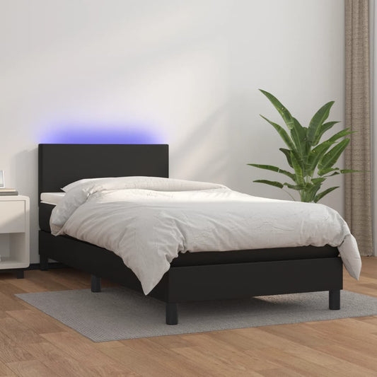 Box Spring Postel S Matrací A Led Černá Umělá Kůže Černá