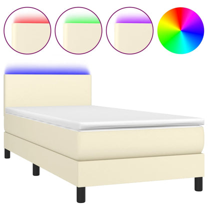 Box Spring Postel S Matrací A Led Krémová 100X200 Cm Umělá Kůže