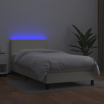 Box Spring Postel S Matrací A Led Krémová 100X200 Cm Umělá Kůže