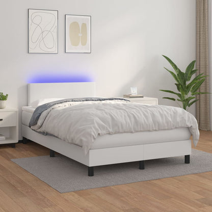 Box Spring Postel S Matrací A Led Umělá Kůže Bílá