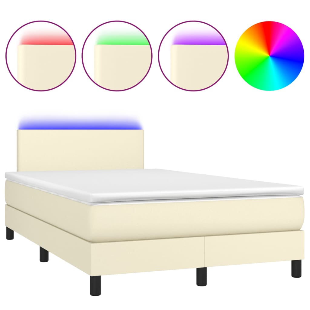 Box Spring Postel S Matrací A Led Krémová 120X200 Cm Umělá Kůže