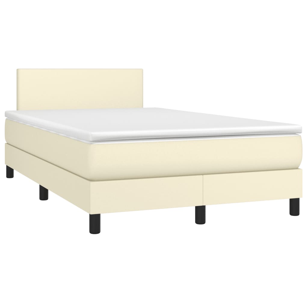 Box Spring Postel S Matrací A Led Krémová 120X200 Cm Umělá Kůže