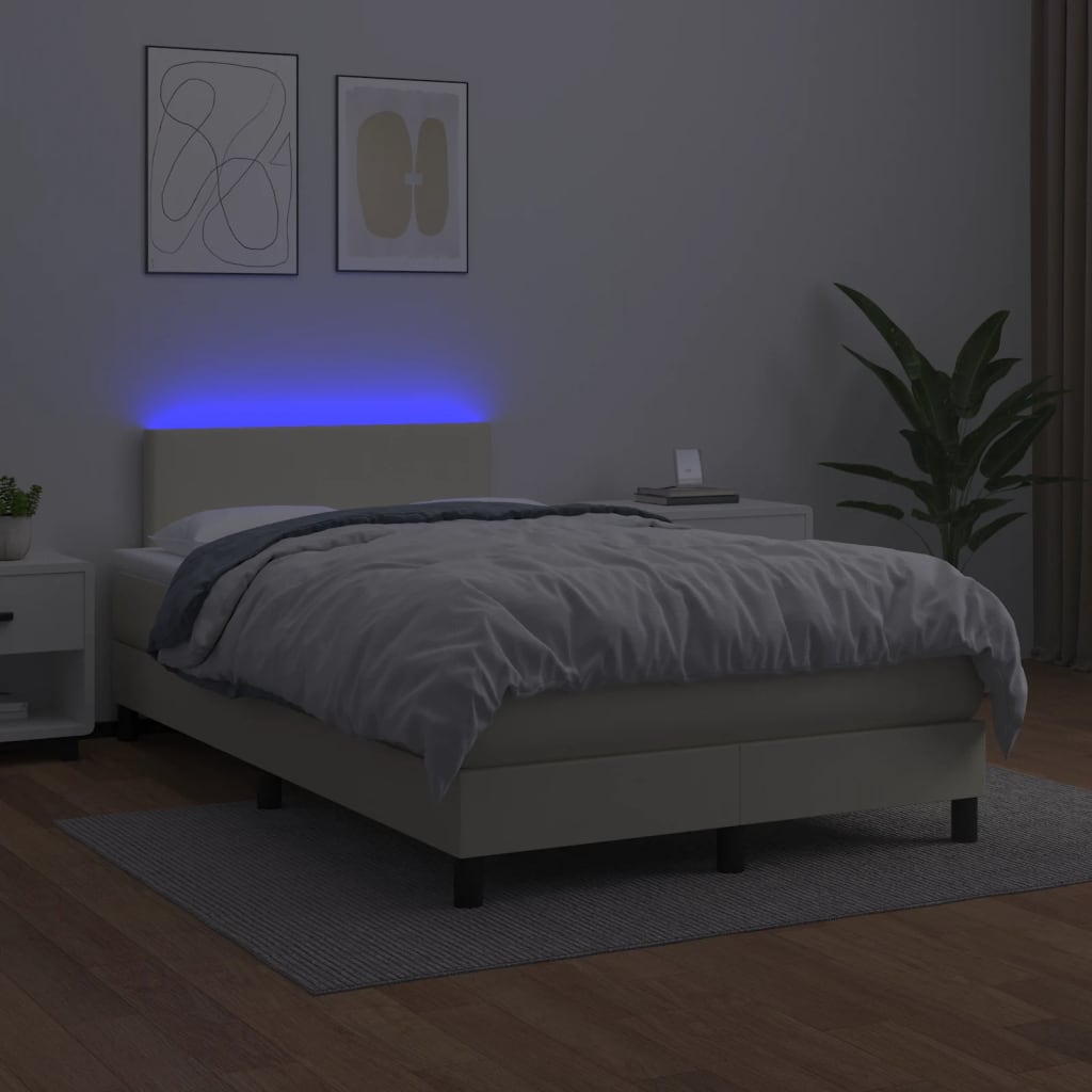 Box Spring Postel S Matrací A Led Krémová 120X200 Cm Umělá Kůže