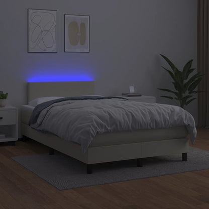 Box Spring Postel S Matrací A Led Krémová 120X200 Cm Umělá Kůže
