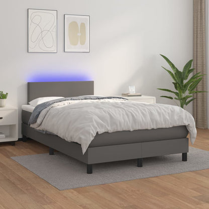 Box Spring Postel S Matrací A Led Šedá Umělá Kůže Šedá