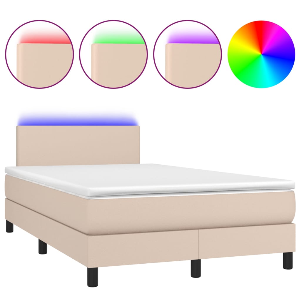 Box Spring Postel Matrace A Led Cappuccino 120X200Cm Umělá Kůže