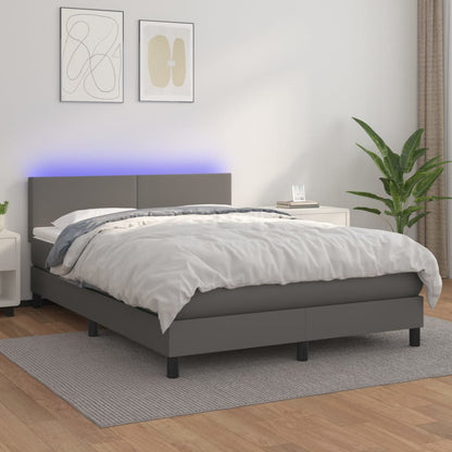 Box Spring Postel S Matrací A Led Šedá Umělá Kůže Šedá
