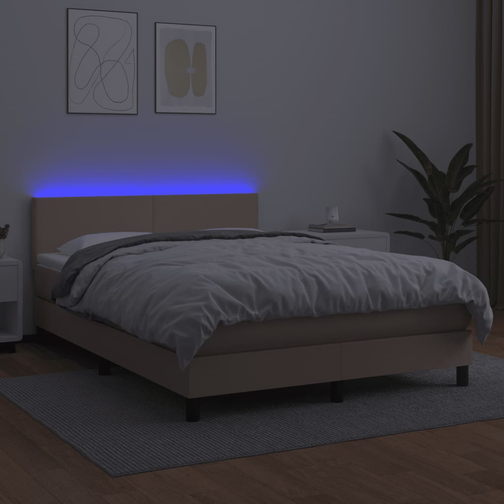 Box Spring Postel Matrace A Led Cappuccino 140X190Cm Umělá Kůže