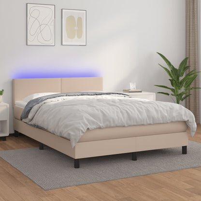 Box Spring Postel Matrace A Led Cappuccino 140X190Cm Umělá Kůže