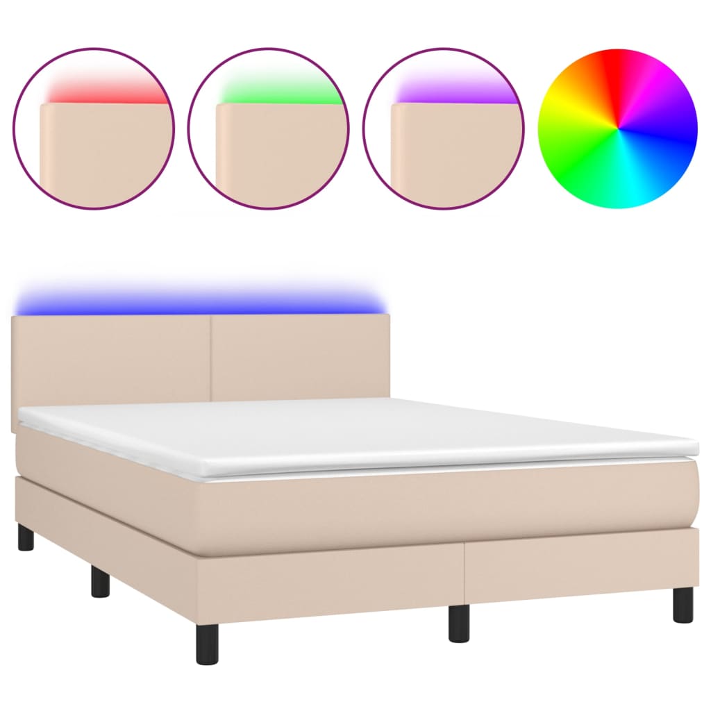 Box Spring Postel Matrace A Led Cappuccino 140X200Cm Umělá Kůže