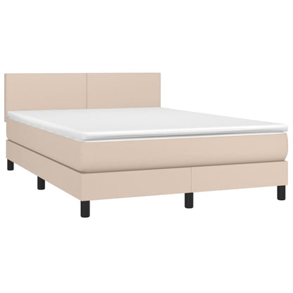 Box Spring Postel Matrace A Led Cappuccino 140X200Cm Umělá Kůže