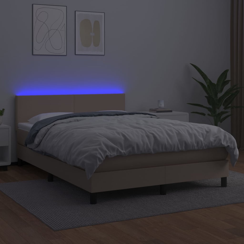 Box Spring Postel Matrace A Led Cappuccino 140X200Cm Umělá Kůže