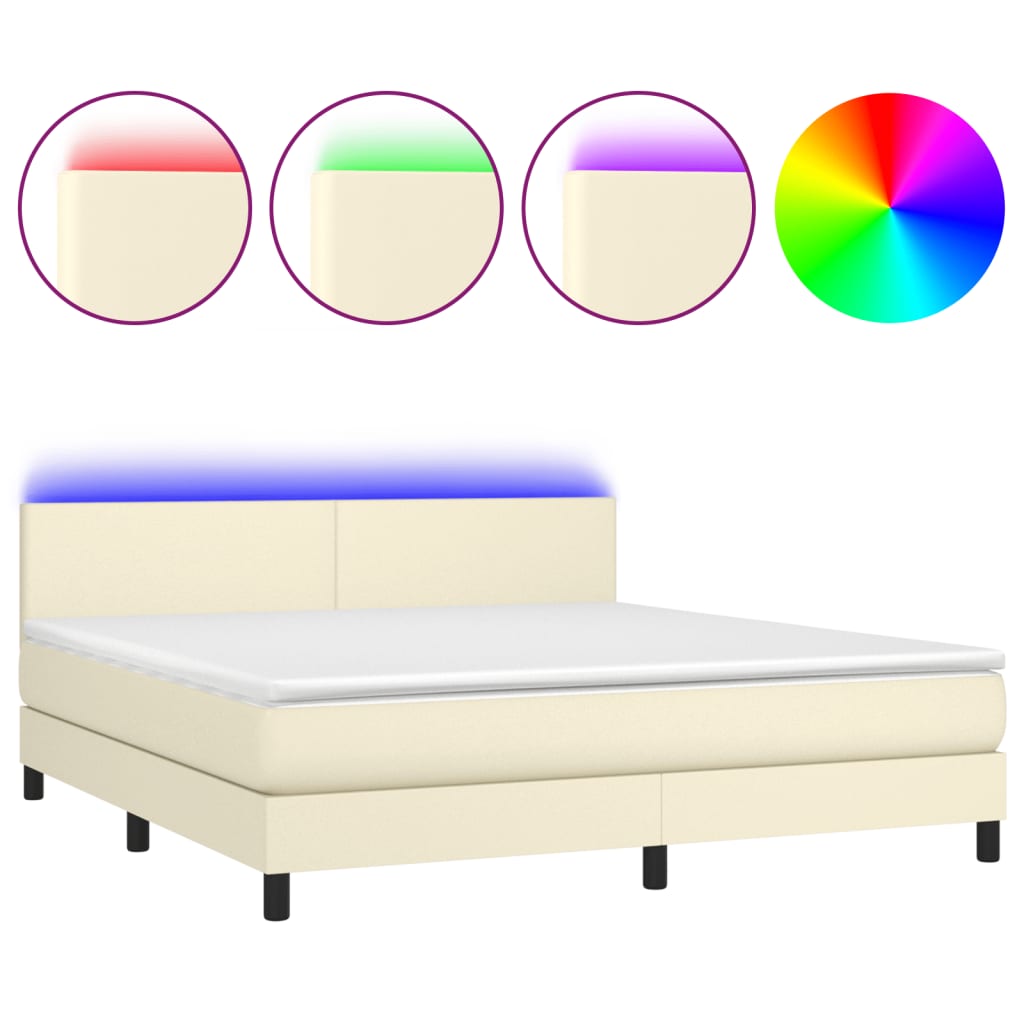 Box Spring Postel S Matrací A Led Krémová 160X200 Cm Umělá Kůže