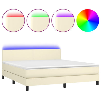 Box Spring Postel S Matrací A Led Krémová 160X200 Cm Umělá Kůže