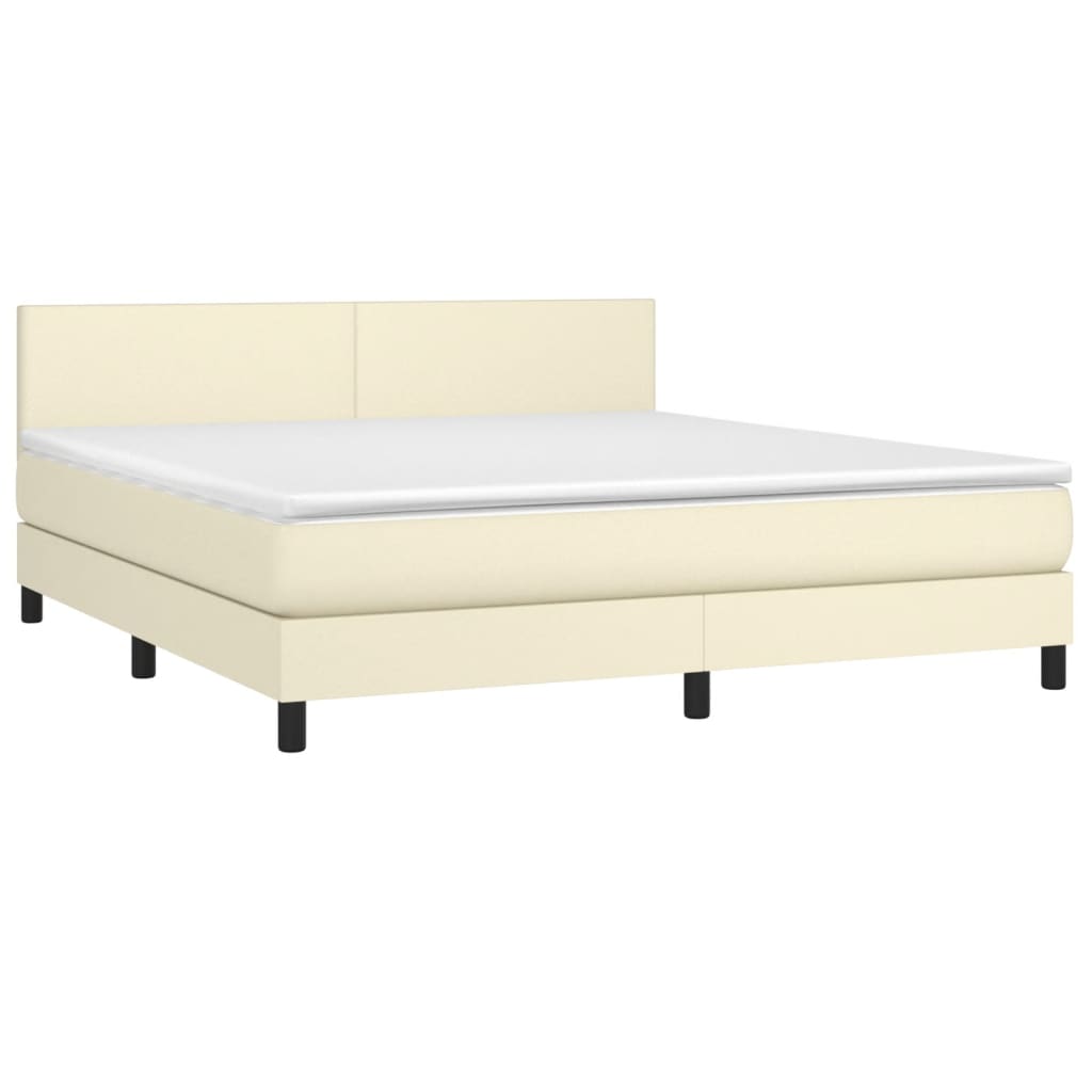Box Spring Postel S Matrací A Led Krémová 160X200 Cm Umělá Kůže