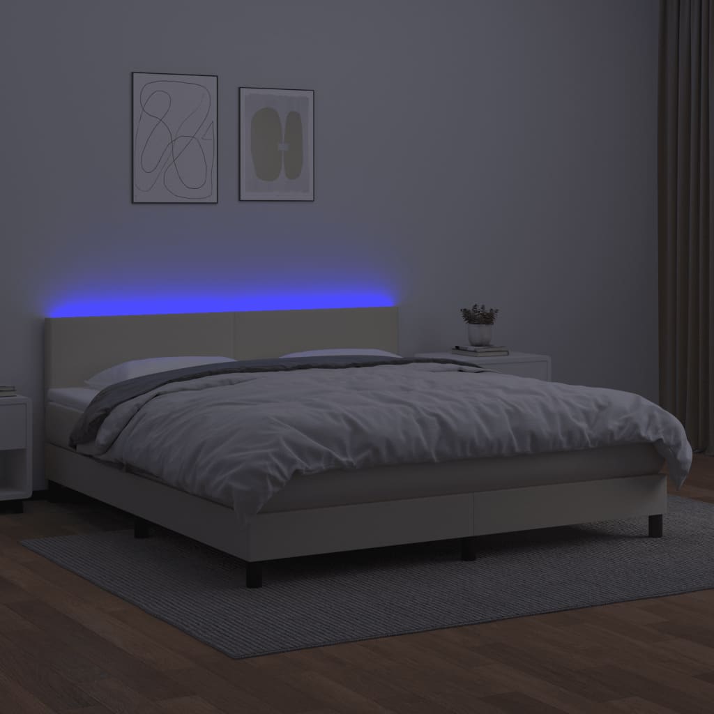 Box Spring Postel S Matrací A Led Krémová 160X200 Cm Umělá Kůže