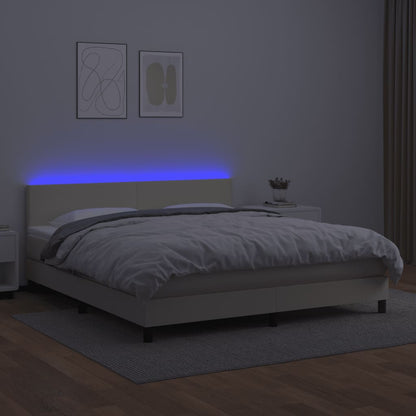Box Spring Postel S Matrací A Led Krémová 160X200 Cm Umělá Kůže