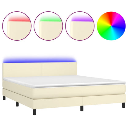 Box Spring Postel S Matrací A Led Krémová 180X200Cm Umělá Kůže